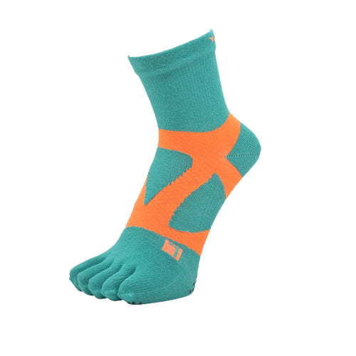 YAMAtune - Spider-Arch Compression - Mid-Length 5-Toe Socks - Non-Slip Dots - Green/Orange