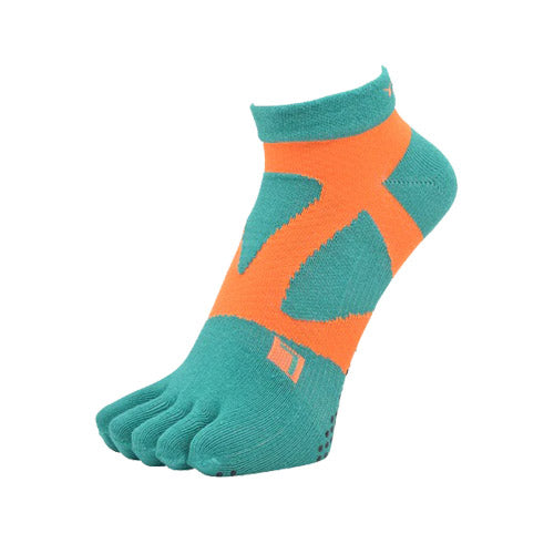 YAMAtune - Spider-Arch Compression - Short 5-Toe Socks - Non-Slip Dots - Green/Orange