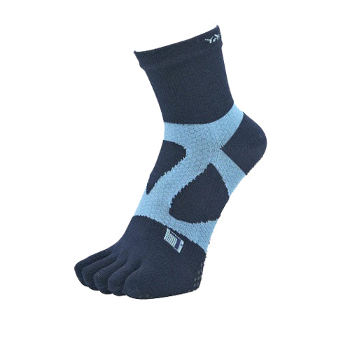 YAMAtune - Spider-Arch Compression - Mid-Length 5-Toe Socks - Non-Slip Dots - Navy/L.Blue