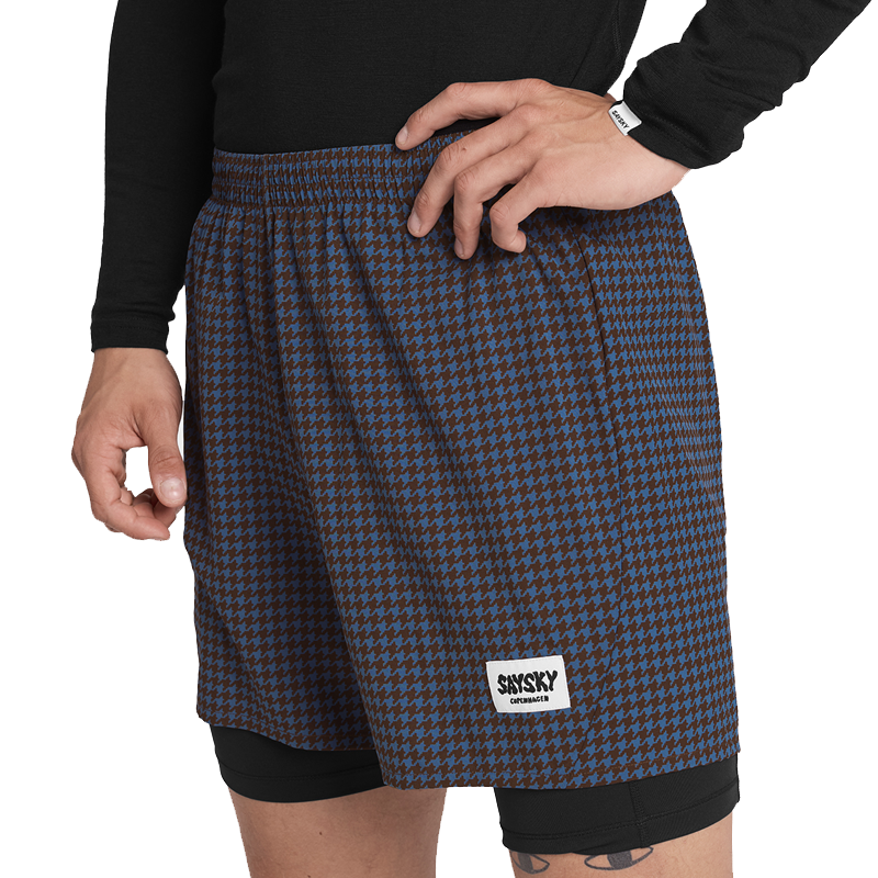 Saysky - Houndstooth 2 in 1 Pace Shorts 5'' - Blue - Men's