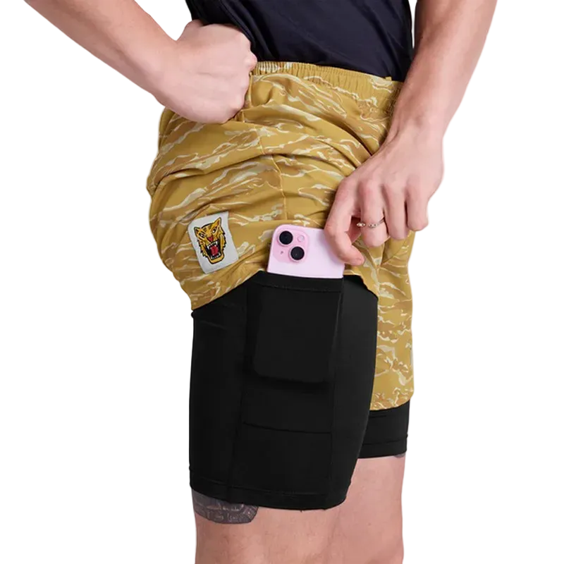 Saysky - Tiger Pace 2 in 1 Shorts 5'' - Yellow Camo - Men's