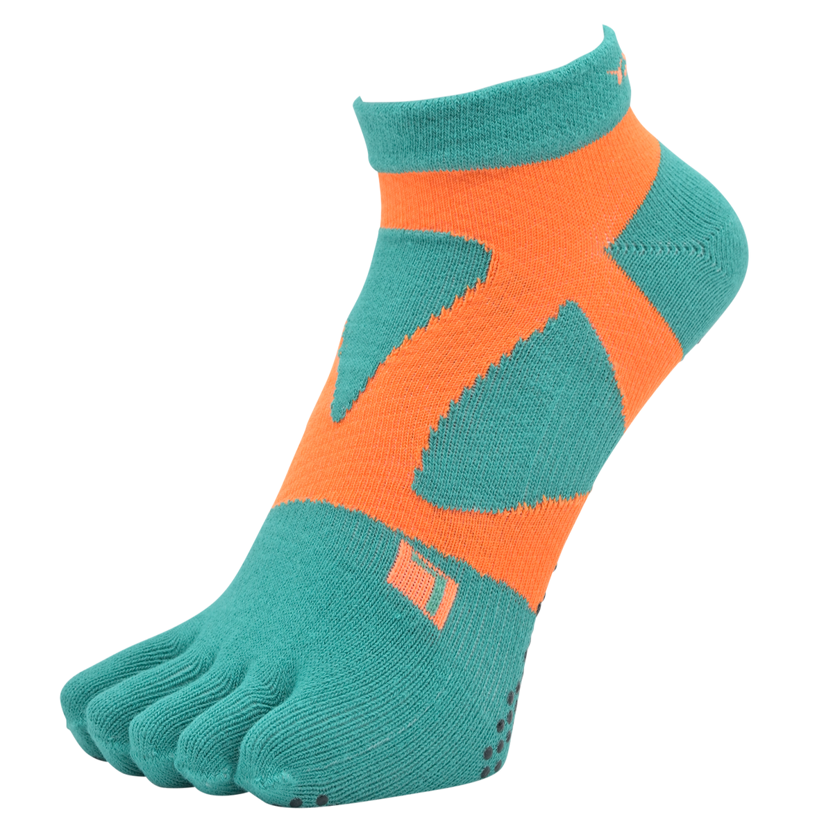 YAMAtune - Spider-Arch Compression - Short 5-Toe Socks - Non-Slip Dots - Green/Orange
