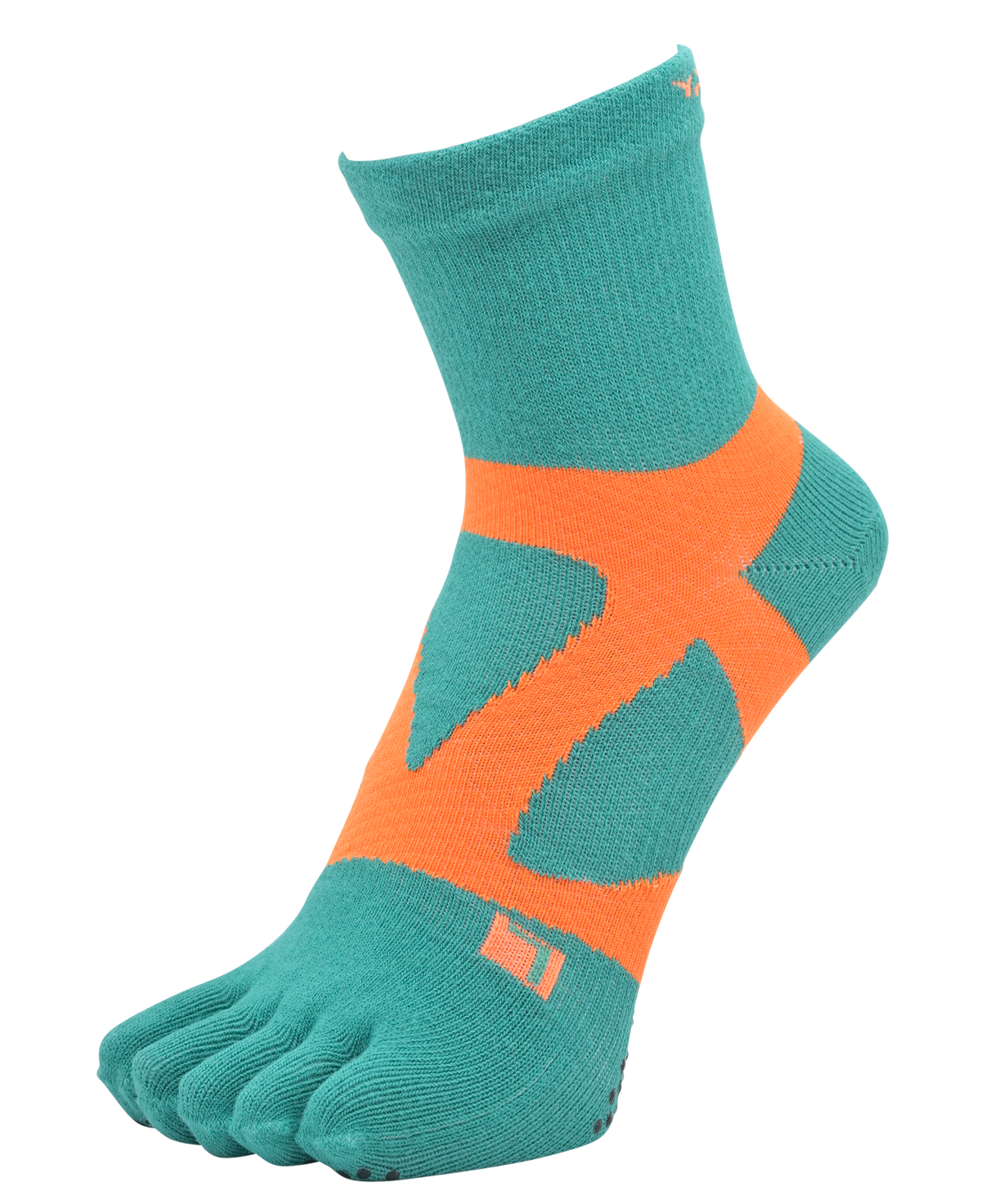YAMAtune - Spider-Arch Compression - Mid-Length 5-Toe Socks - Non-Slip Dots - Green/Orange
