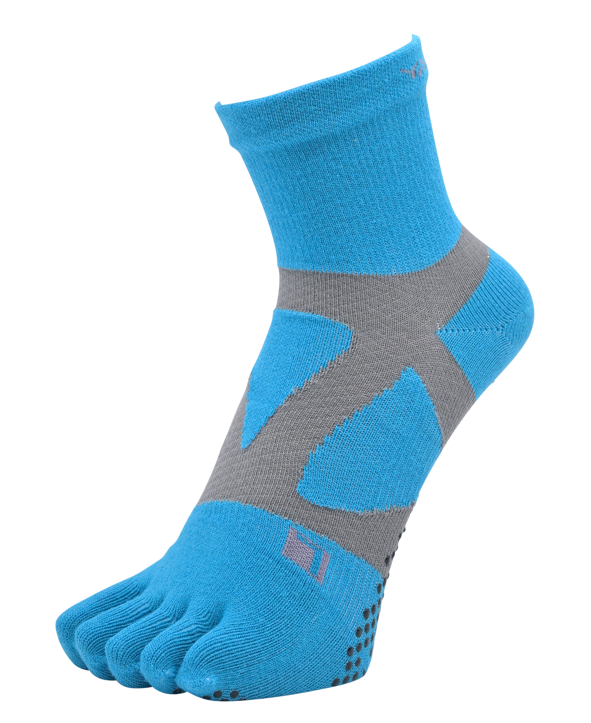 YAMAtune - Spider-Arch Compression - Mid-Length 5-Toe Socks - Non-Slip Dots - Turquoise/Grey