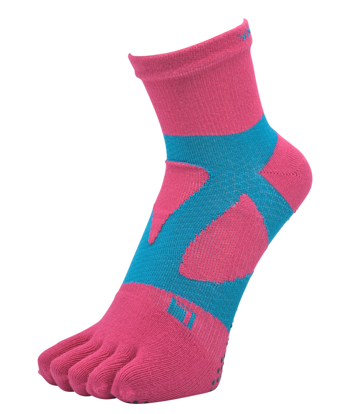 YAMAtune - Spider-Arch Compression - Mid-Length 5-Toe Socks - Non-Slip Dots - Rose/Emerald